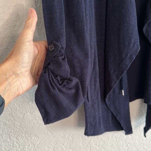 T by Talbots Navy Blue Cardigan Sweater Drawstring Athleisure Travel Loungewear - Picture 6 of 7